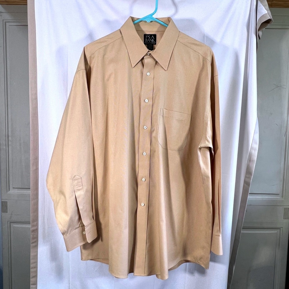 Jos A Bank Travelers Collection Mens 17-33 yellow Cotton Button Down Dress Shirt